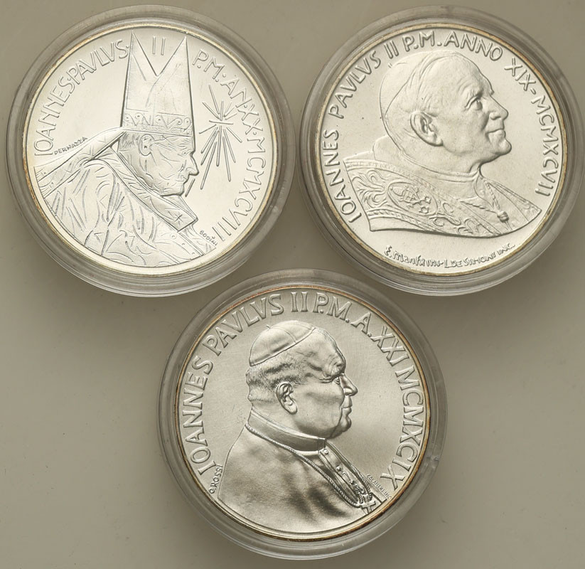 Watykan. 500 lirów 1997-1999 - Jan Paweł II, zestaw 3 monet